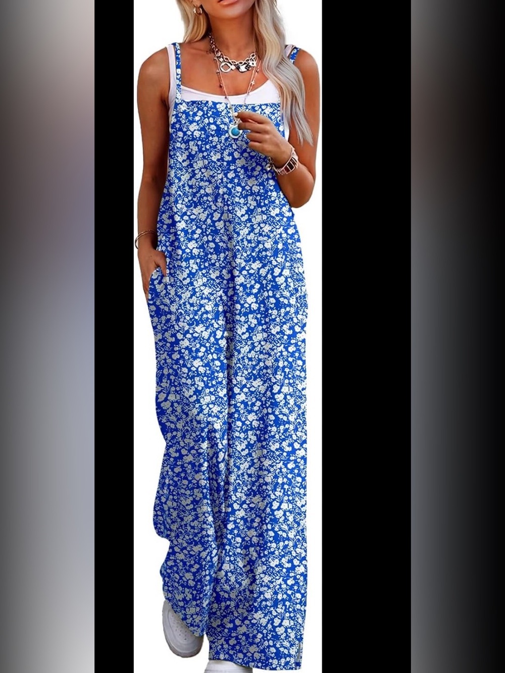 5/$25 LUXVEER blue floral overall jumpsuit